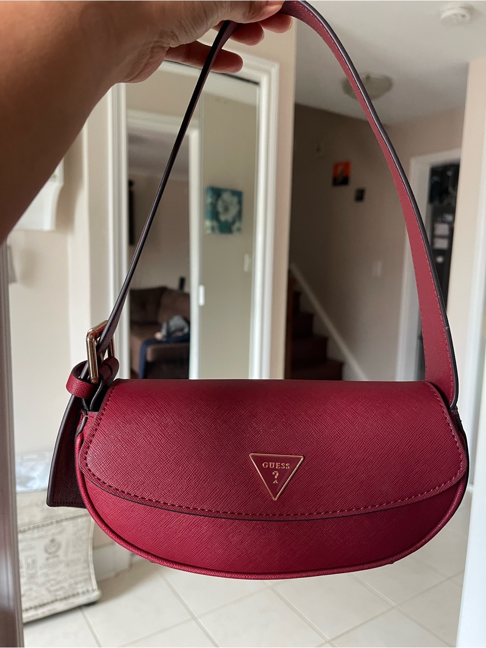 Guess Wine Red Saffiano Shoulder Bag